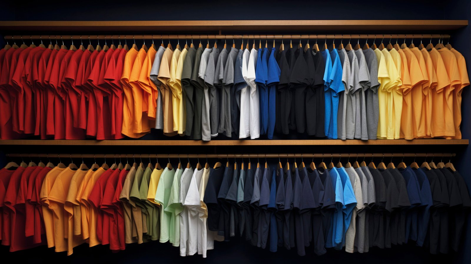 Exposição de camisetas personalizadas em loja promocional